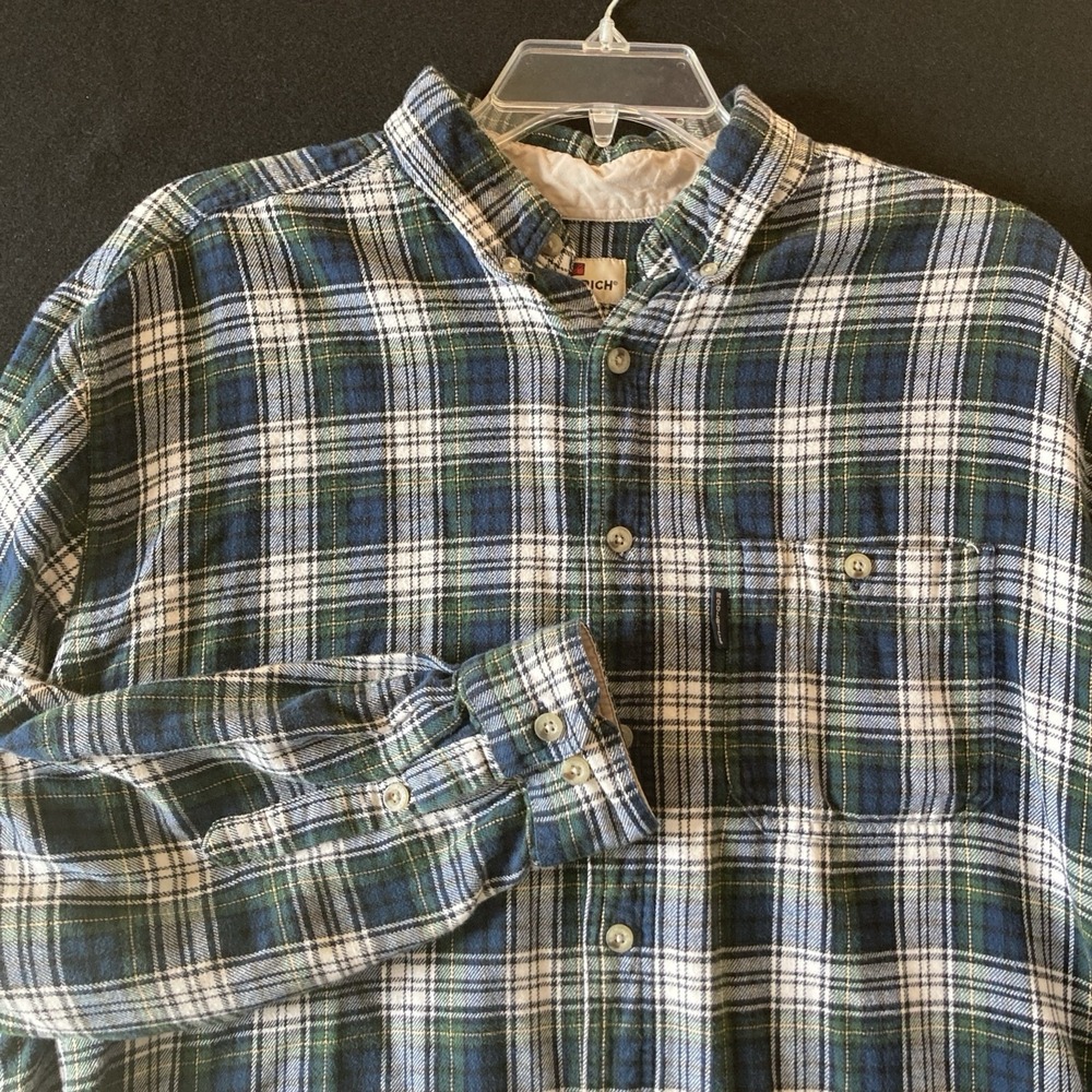 Woolrich Flannel Button Up Shirt Mens XLT Green/Blue/White Plaid Cotton‎